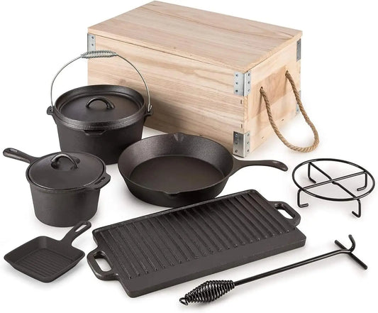 Cast Iron 8 Piece Pre-Seasoned Dutch Oven Cooking Set