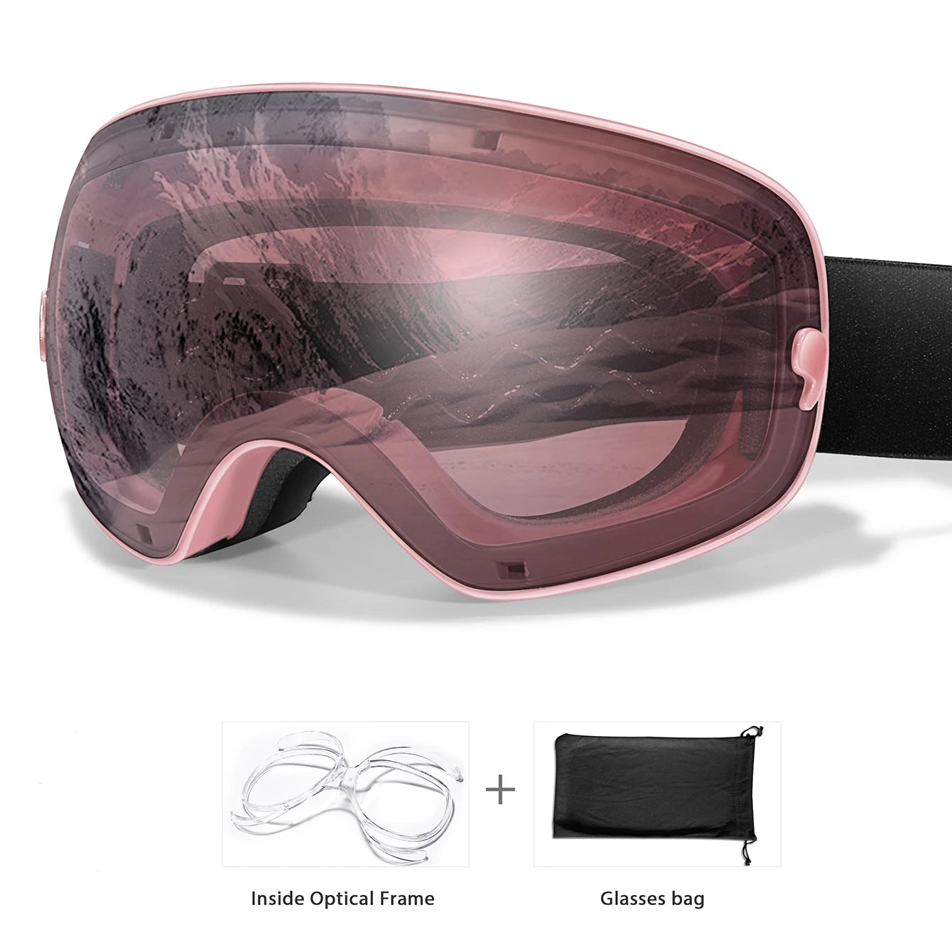 Winter Outdoor SKI Goggles Men/Women Teen, Free Optical Frame/Bag, UV400 Anti-Fog Snowboard Eyewear