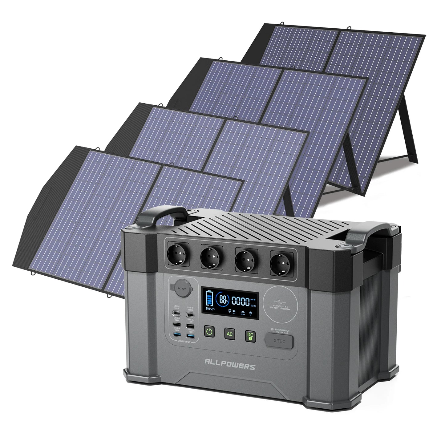 S2000 Pro Outdoor Generator 2400W MPPT Power Station,4X100W  Folable Solar Panels,RV Camping, Home