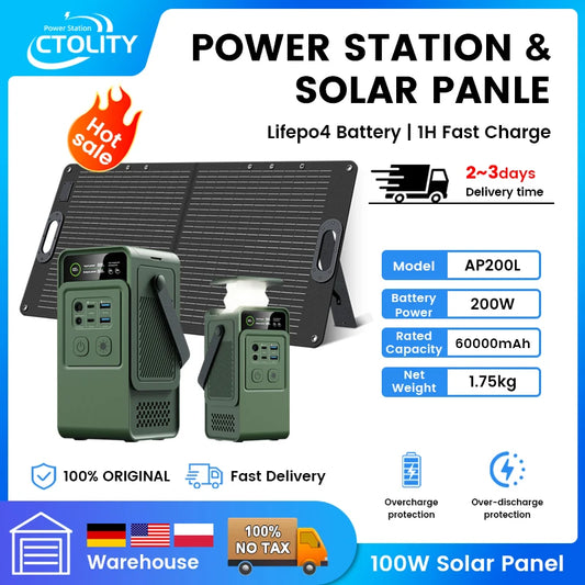 AP200L Power Bank 192Wh 60000mAh Capacity ,100w Solar Panel Generator for Camping Equipment