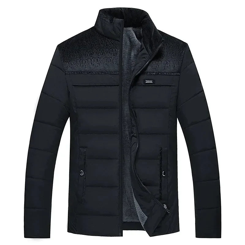 Puffer Jacket Men's Plush Thickened Parkas Stand Collar Jacket Warm Zipper, Padded Overcoat for Men