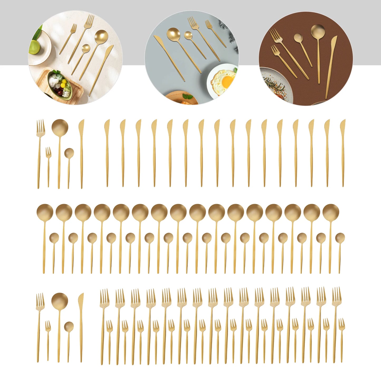 90 Pcs Gold Flatware Set Stainless Steel Utensil Kitchen Tableware Forks Knives Spoons Cutlery