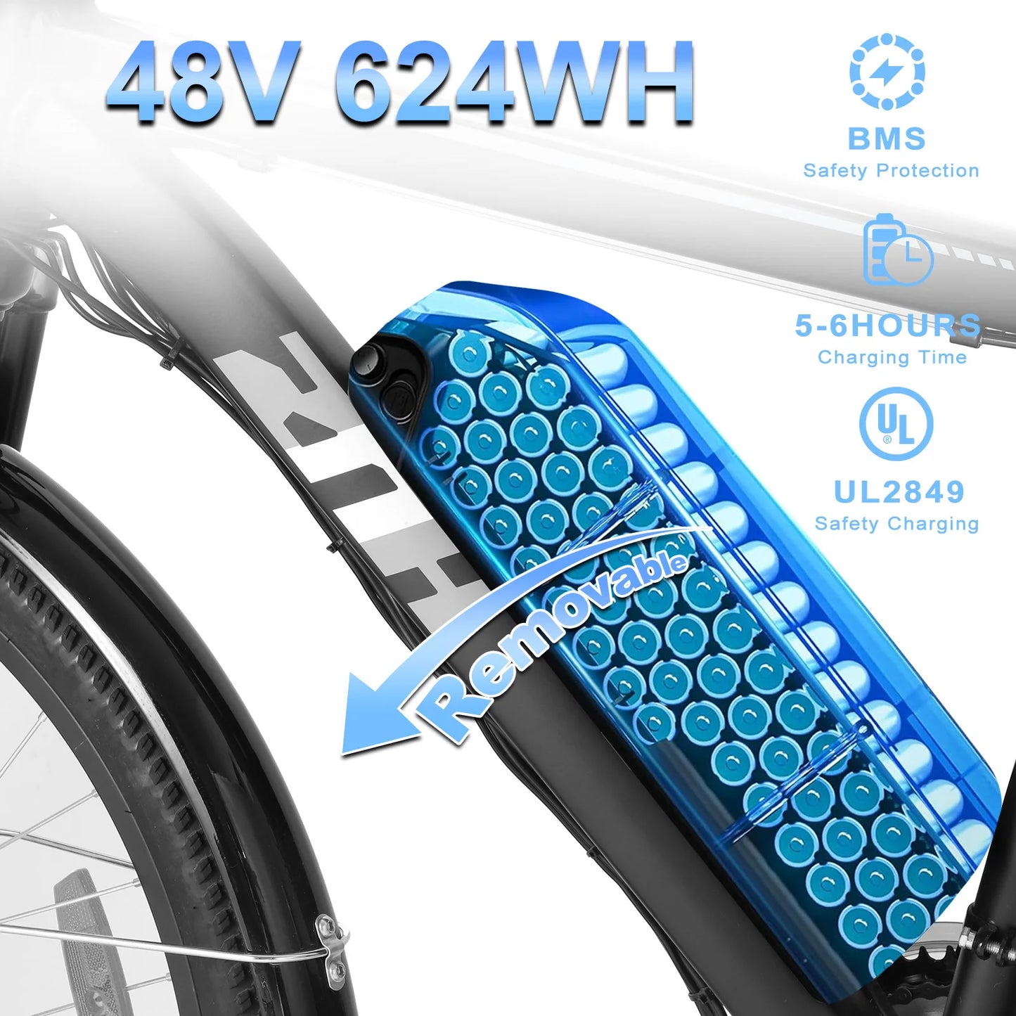 1000W Peak 48V Electric Bike for Adults, 26 inch Mountain Bike,Removable Battery,50Miles &20 MPH