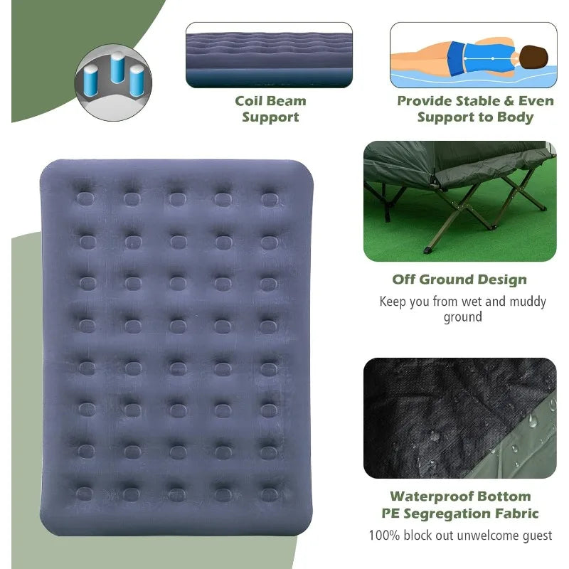 Tent Cot, 5-in-1 Elevated  Cot with Sunshade, Air Mattress, Sleeping Bag & Pillow, Portable