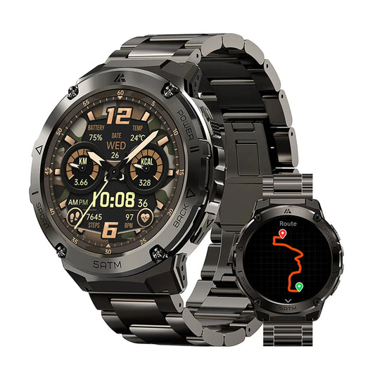 HIDAMEL T3E GPS Smart Watch, Compass Altimeter,Stainless Steel, 5ATM IP69K Waterproof 470mAh AMOLED