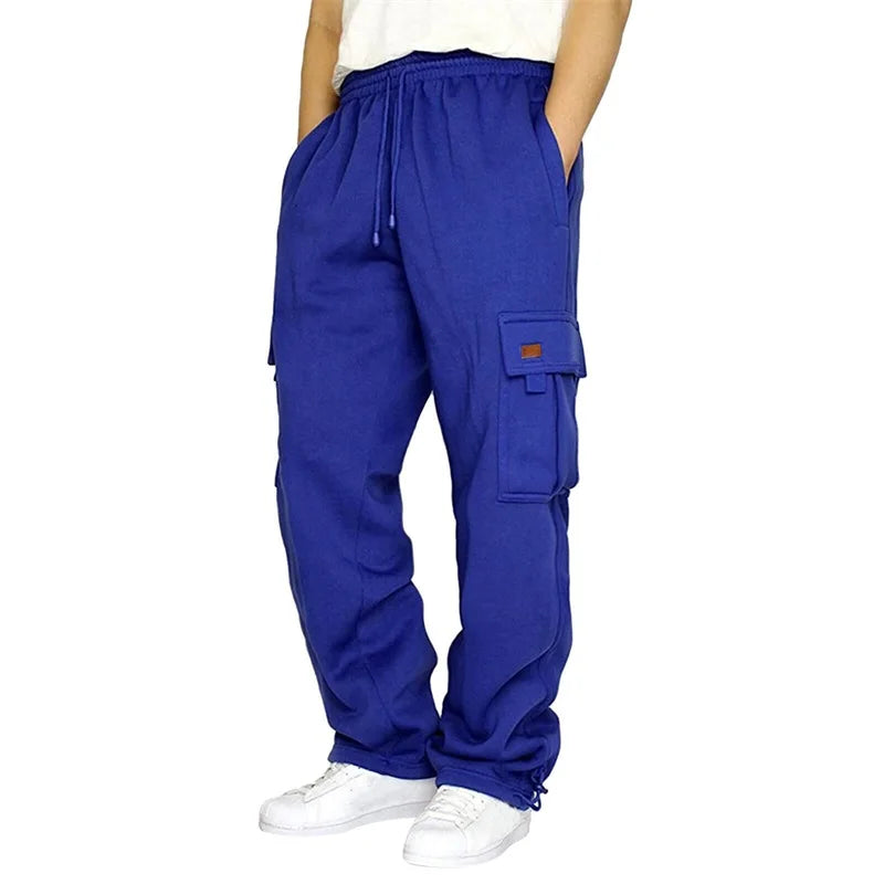 Men’s Loose Cargo Pants Casual Drawstring Elastic Waist Wide Leg Athletic Trousers