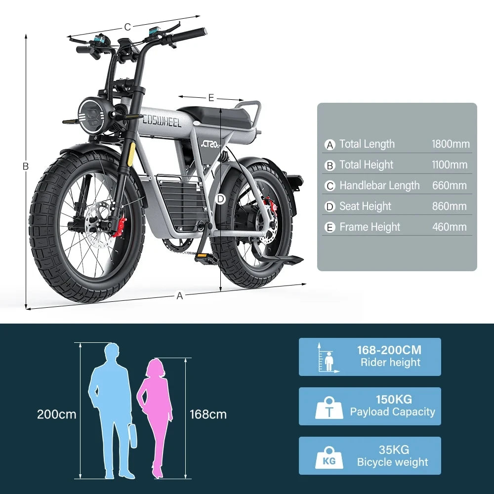 Electric Bike CT20S 2000W Motorcyle 20 Inch Fat Tire ,60V 27.5AH Bikes Adult