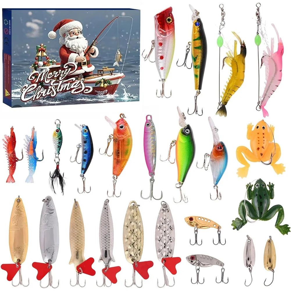 24 Days Fishing Lures Set Surprise Bait Gift for Fishing Lovers Father Boyfriend Brother