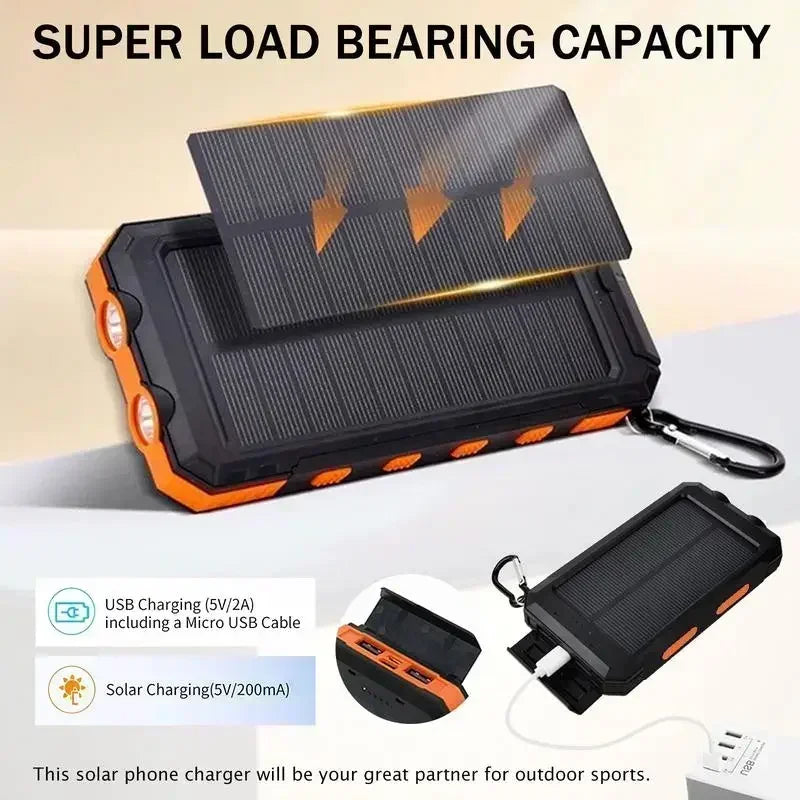 10000mAh Solar Power Bank 4-in-1 - Fast Charge+LED Light Outdoor Camping Gear