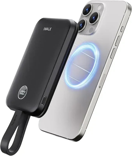 iWALK Magnetic Portable Charger 10000mAh: 15W Wireless 30W Fast Charging USB-C Cable iPhone,Samsung