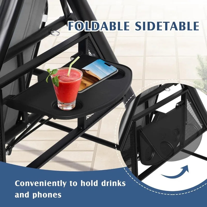 Outdoor Porch Swing,Canopy & Stand, 3 Person, for Adults, Convertible 2 in 1 Porch Bed Swing w/ Cup