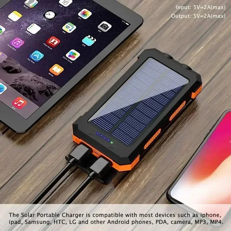 10000mAh Solar Power Bank 4-in-1 - Fast Charge+LED Light Outdoor Camping Gear