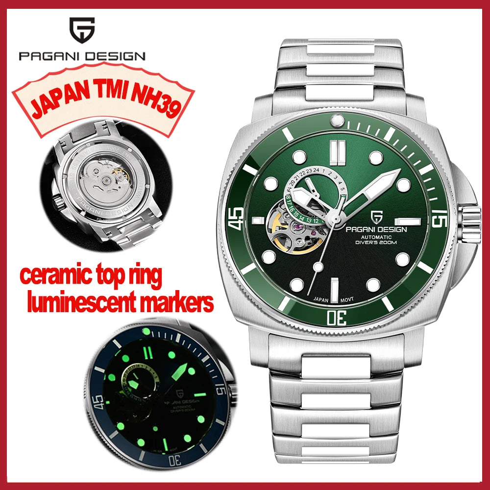 PAGANI Men's Mechanical Watch - Sapphire Crystal, Stainless Steel, Waterproof Stylish Wristwatch