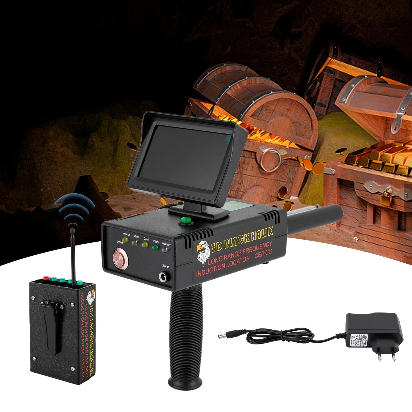 Metal Detector 3D LED Display Gold Finder Underground 30m Treasure Scanner Silver Copper Diamond