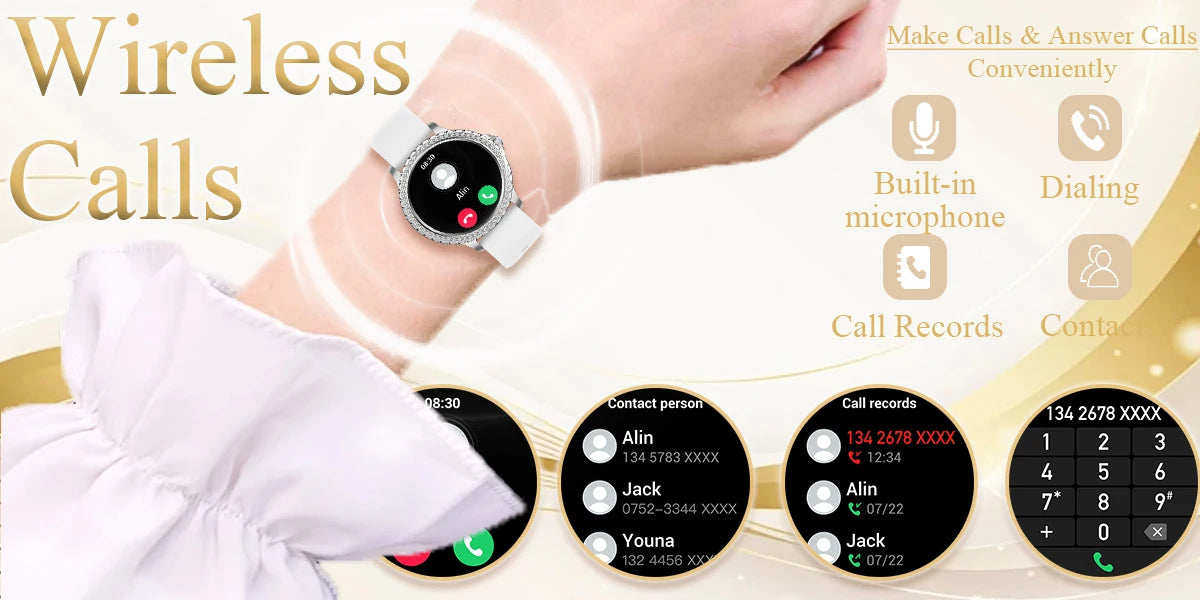 Smart Watch, women 1.32" Touchscreen Fitness Tracker, Wireless Calls, Music Time Display, Step Count