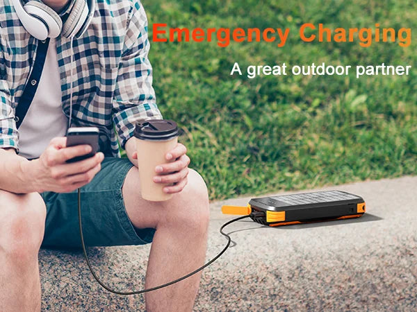 Solar-Power-Bank-Charger, 40000mAh Portable Phone Charger Built in 4 Cables /Output, PD 20W Fast