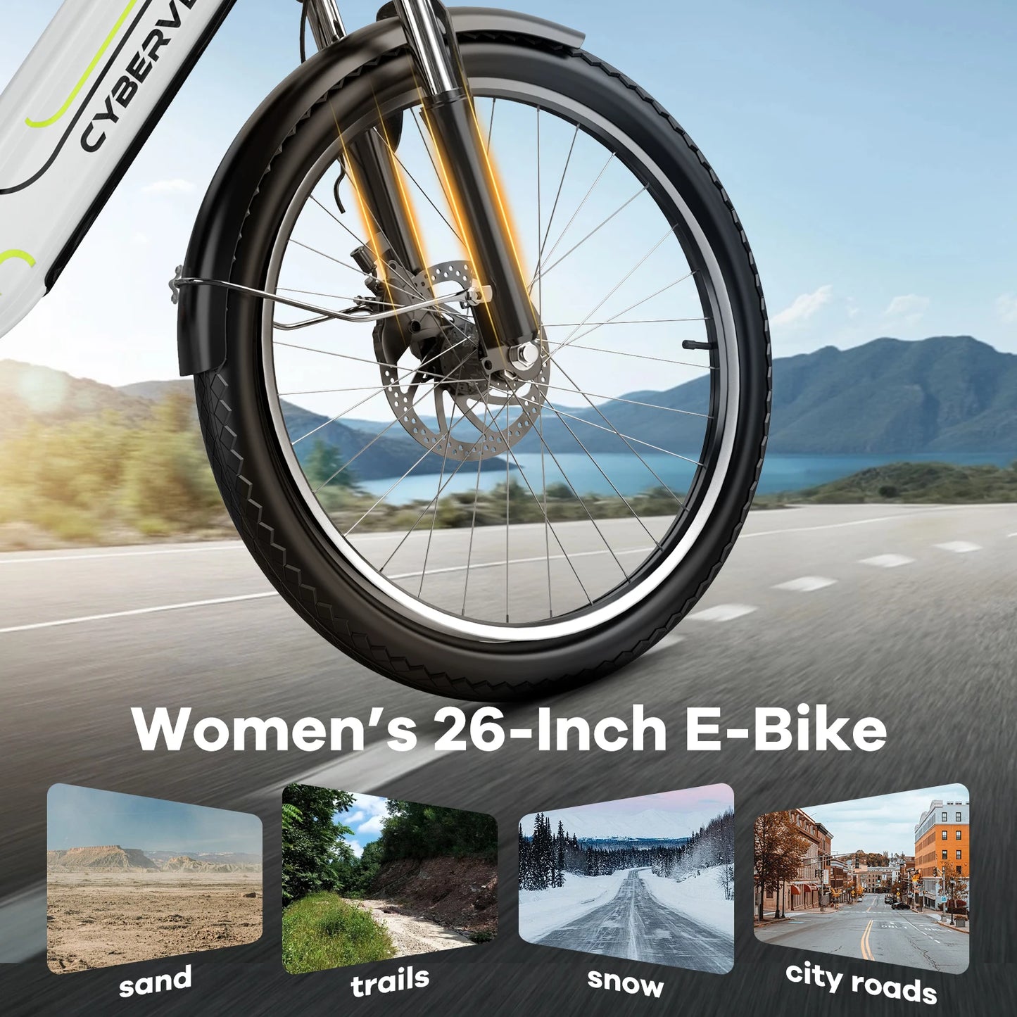 26" Electric E Bike with 7-Speed,1000 Peak, Adults,up 80 Miles Removable Battery