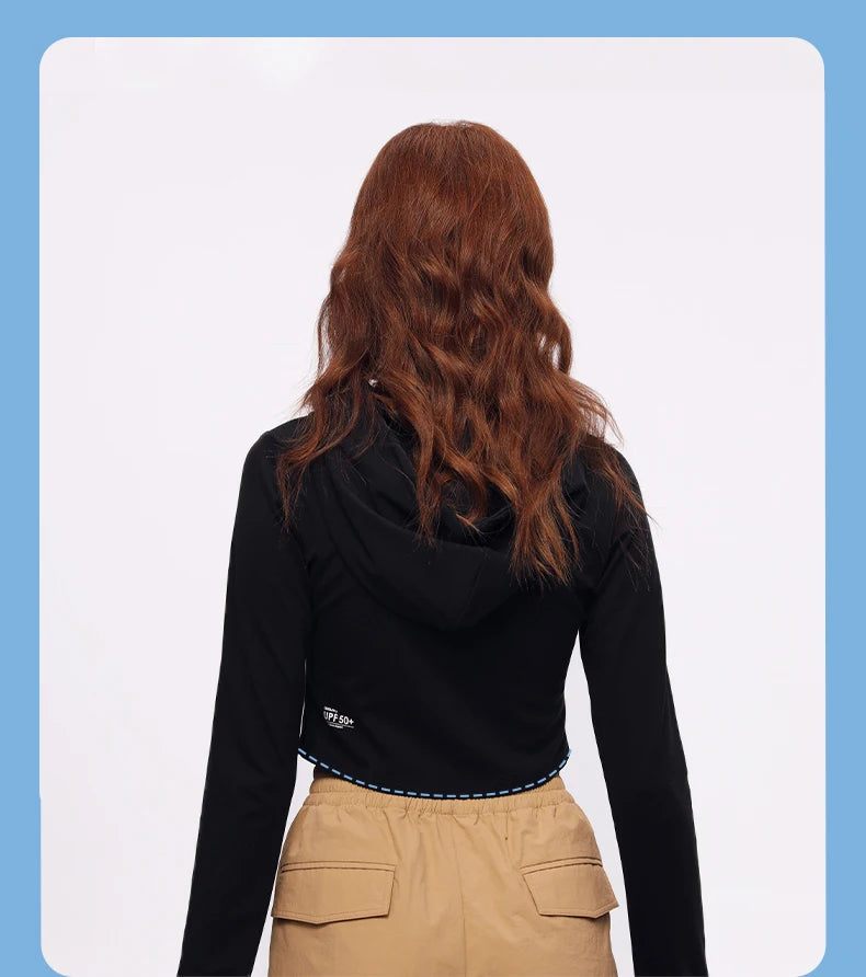 OhSunny Short Workout Jacket for Women Summer UV Stretch Slim Clothing Sports Long-sleeved Hoodie