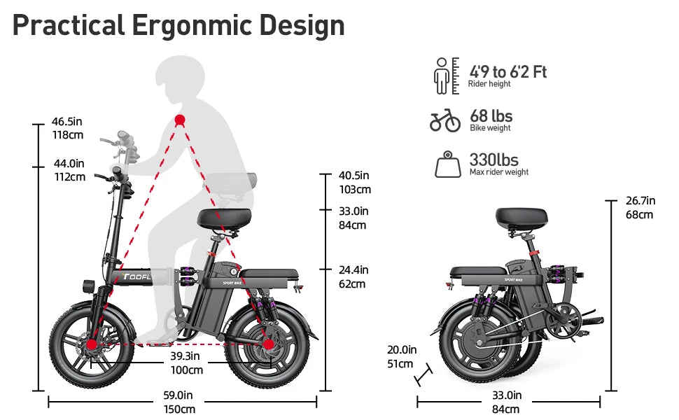 Ebike G16 1000W motor 48V 20AH battery, shock absorption, fold, 16 inch tires, urban commuting