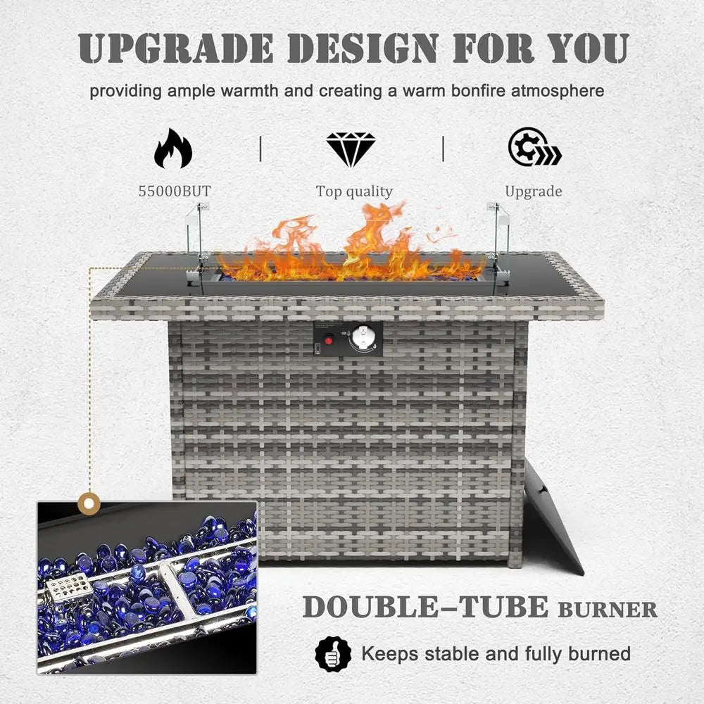8-Piece Outdoor Wicker Sofa Set with Propane Fire Pit Table