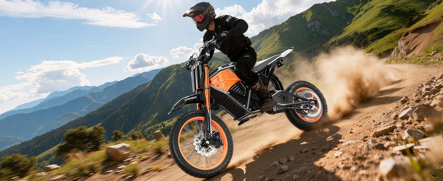 48V E-Dirt Bike, Adults, 3000W Peak Power,14"/12" Fat Tire, 37.5MPH 60 Miles Range