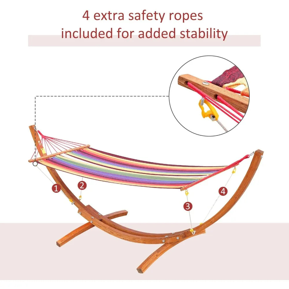 10' Wood Outdoor Hammock,w/ Stand Rainbow Bed, Heavy Duty Roman Arc Hammock for Single Person