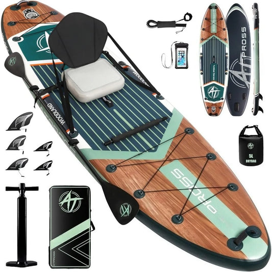 12'x36 Inflatable Paddle Board, 500lbs Extra Wide Stand Up w/seat, Accessories Kit & Backpack