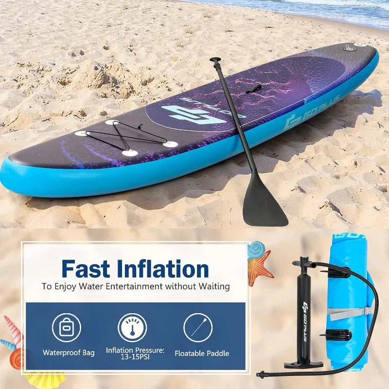 Inflatable Stand up Paddle Board, 10'/10.5'/11' SUP 6" Thick Adjustable Aluminum Paddle, Leash