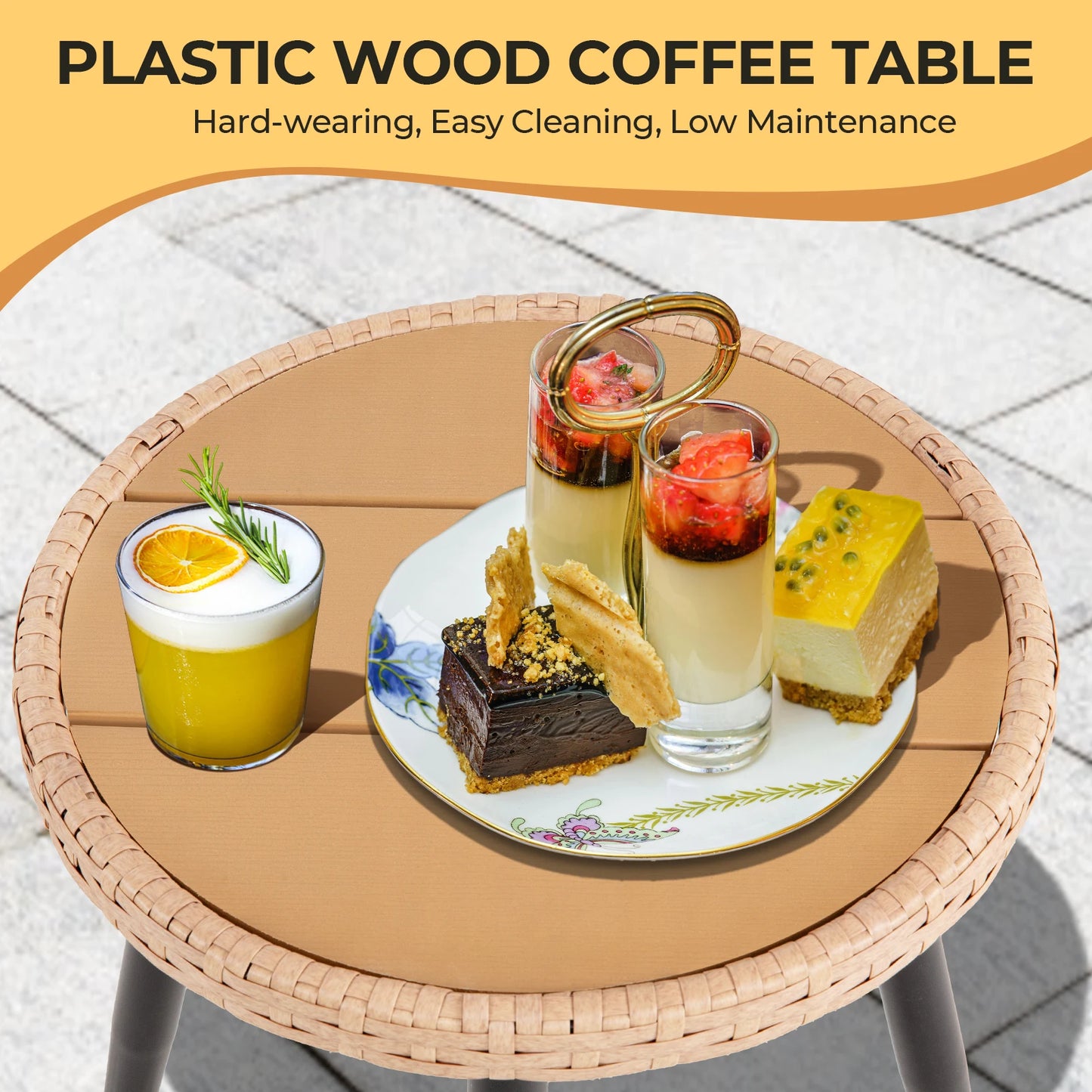 5 PiecePE Rattan Patio Furniture Set, Wicker Bistro Set, All-Weather Chairs, Ottoman & Coffee Table