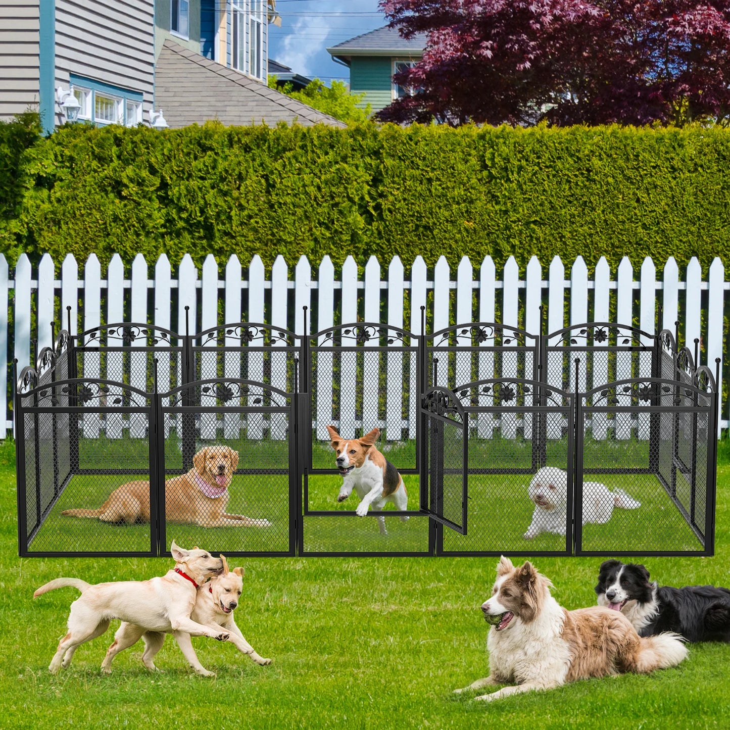 8 Panels, Heavy Duty Dog Playpen Outdoor Indoor Metal Fence,Waterproof Fertility Pad