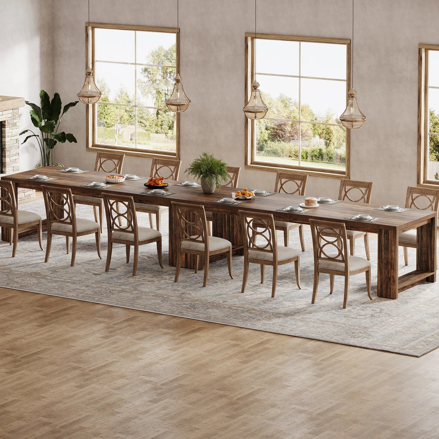 Tribesigns 86.61-Inch Dining Table for 6-8 People, Modern Long Kitchen Table,Pedestal Base, indoor