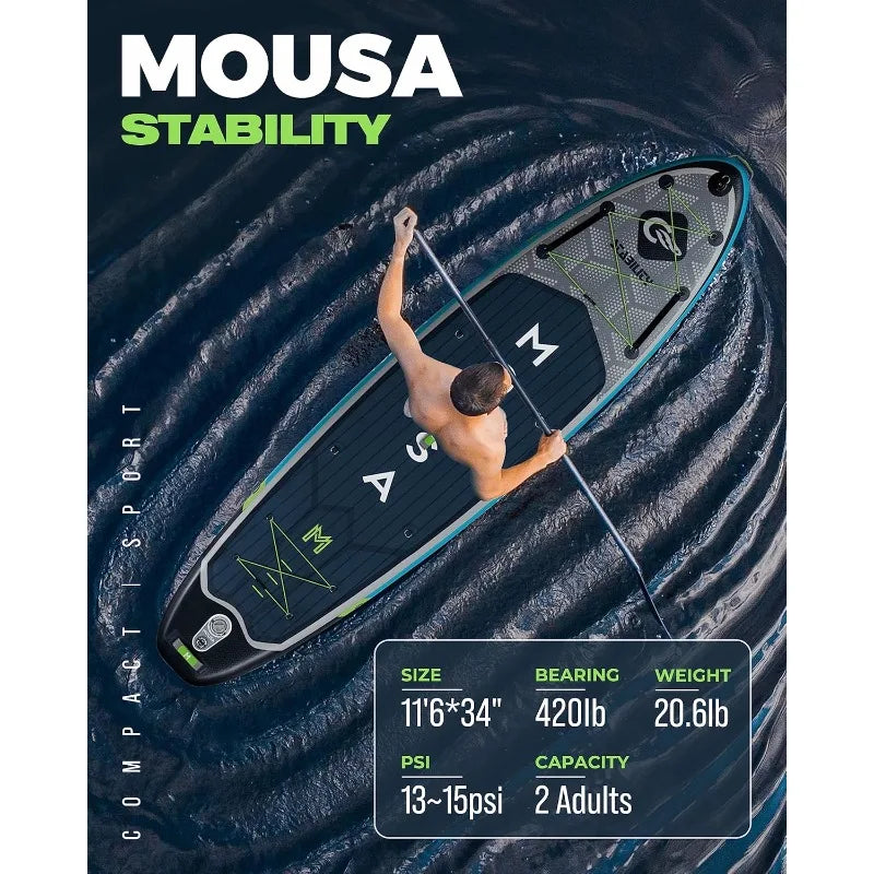 10'8/11'*35" Extra Wide Inflatable Paddle Boards, Stable; 3 People w/Shoulder Strap,100L Backpack