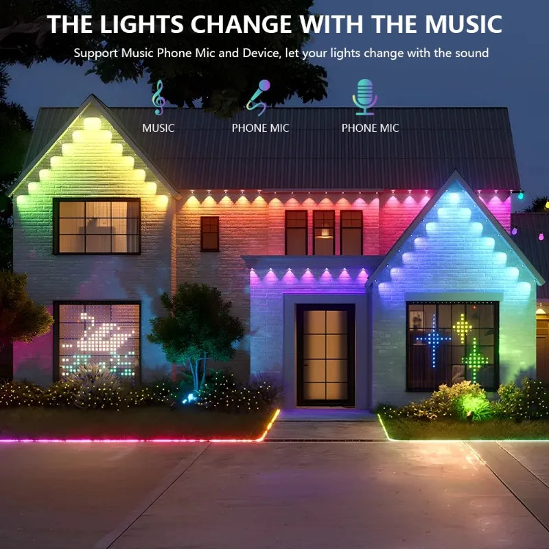 Smart Bluetooth Permanent Outdoor Music Sync Light IP67 Waterproof Voice Control Holiday Party