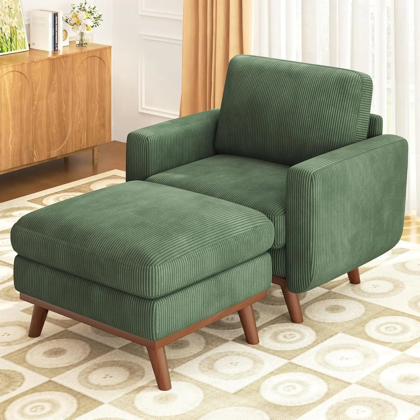 INDOOR 97" L-Shape Modular Sectional Sofa 3-Seat Corduroy Movable Otto green,black, Customized