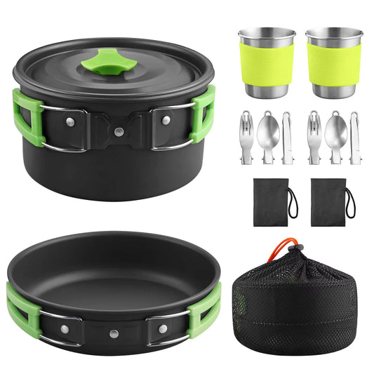 S  Camping Cookware Set Anodised Aluminium Pots Pans Kettle/Foldable Handle, for 2 People