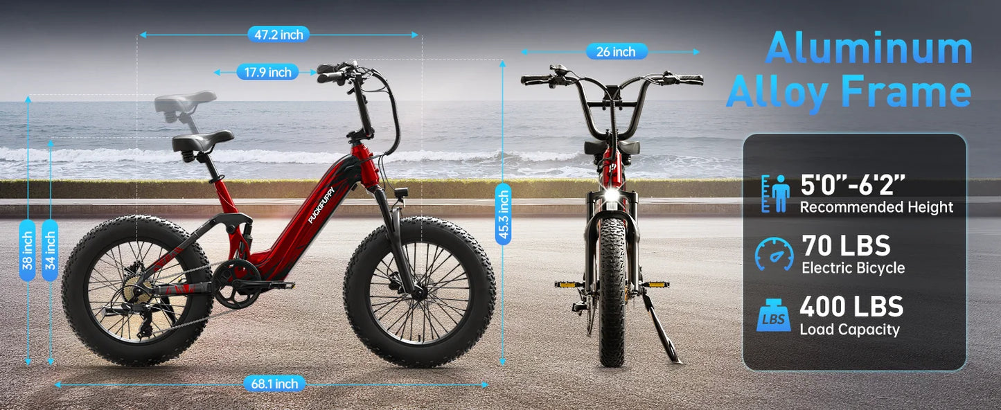 PUCKIPUPPY Corgi E-Bike Mountain20'' Fat Tire 960W 48V 20Ah Full Suspension, 2-Year Warranty