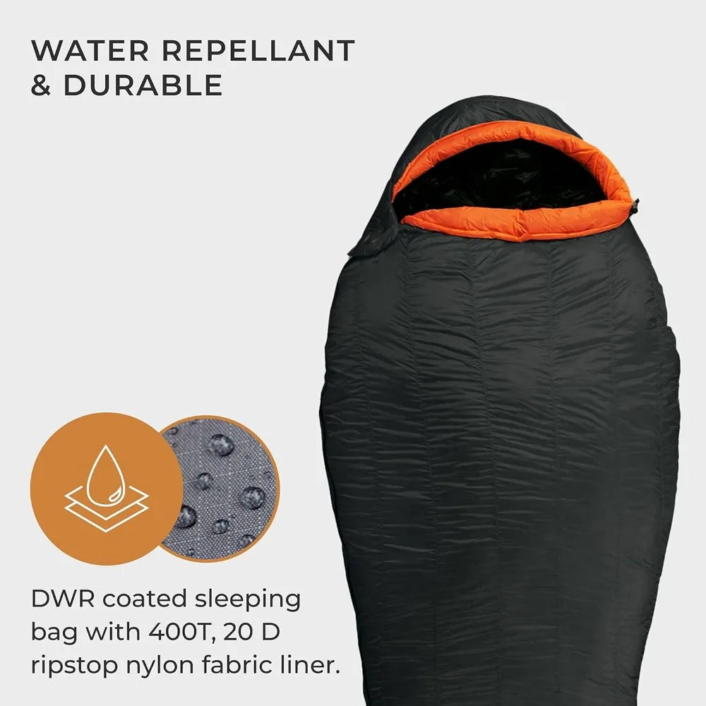 0°F Cold Weather Mummy Hiking & Backpacking Sleeping Bag - Goose Down 800 FP 4 Season
