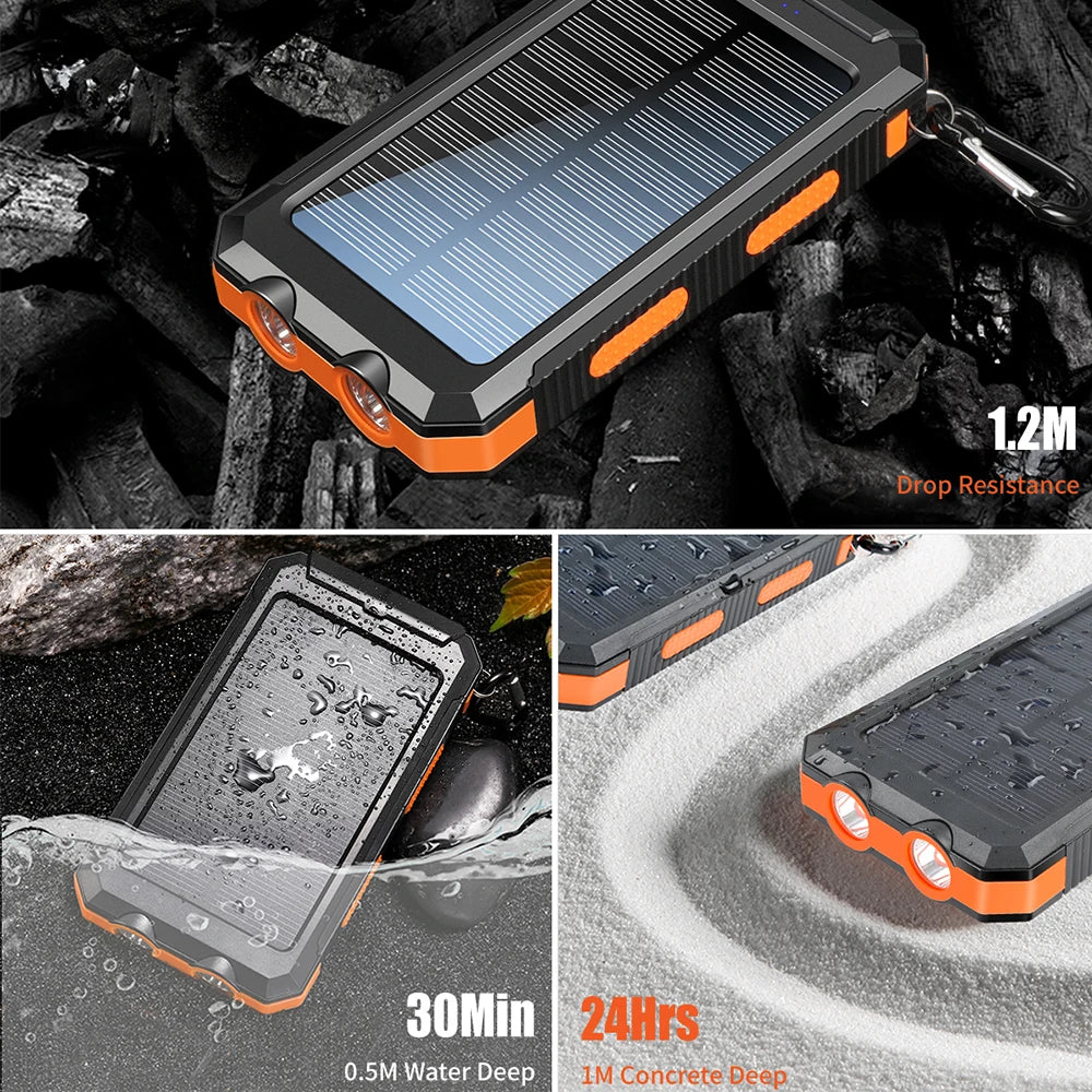 10000mAh Solar Charging Power Bank,Dual USB & Type C Output Port Multichargerlashlight and Compass