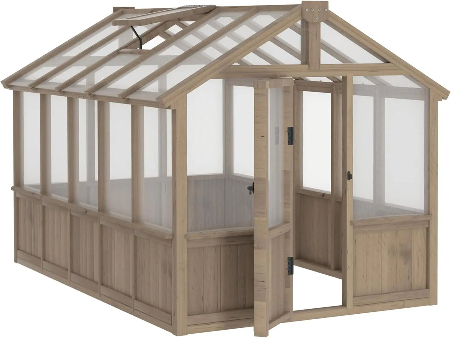 6x10 FT Green House, Outdoor, 6MM Thick Polycarbonate Panel Wooden Walk-in Greenhouse Kit Lock/Door