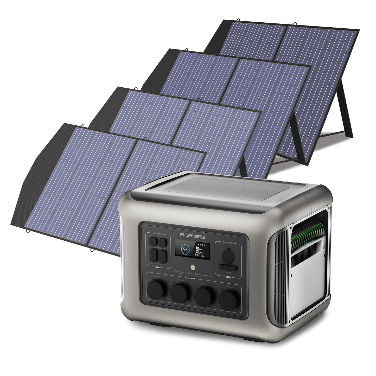R2500 Solar Generator 2500W (4000W Peak), 2016Wh LiFePO4 Portable Power Solarpanel 4 AC Outlets