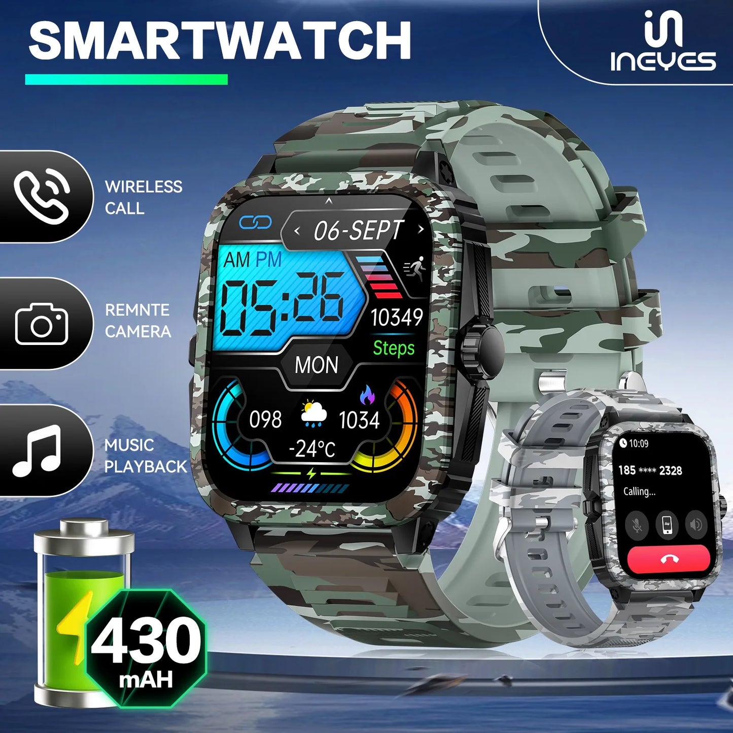 Smart Watch 3ATM Waterproof1.96" KT71 Fitness Tracker Heart Rate Bluetooth Call  Original Design