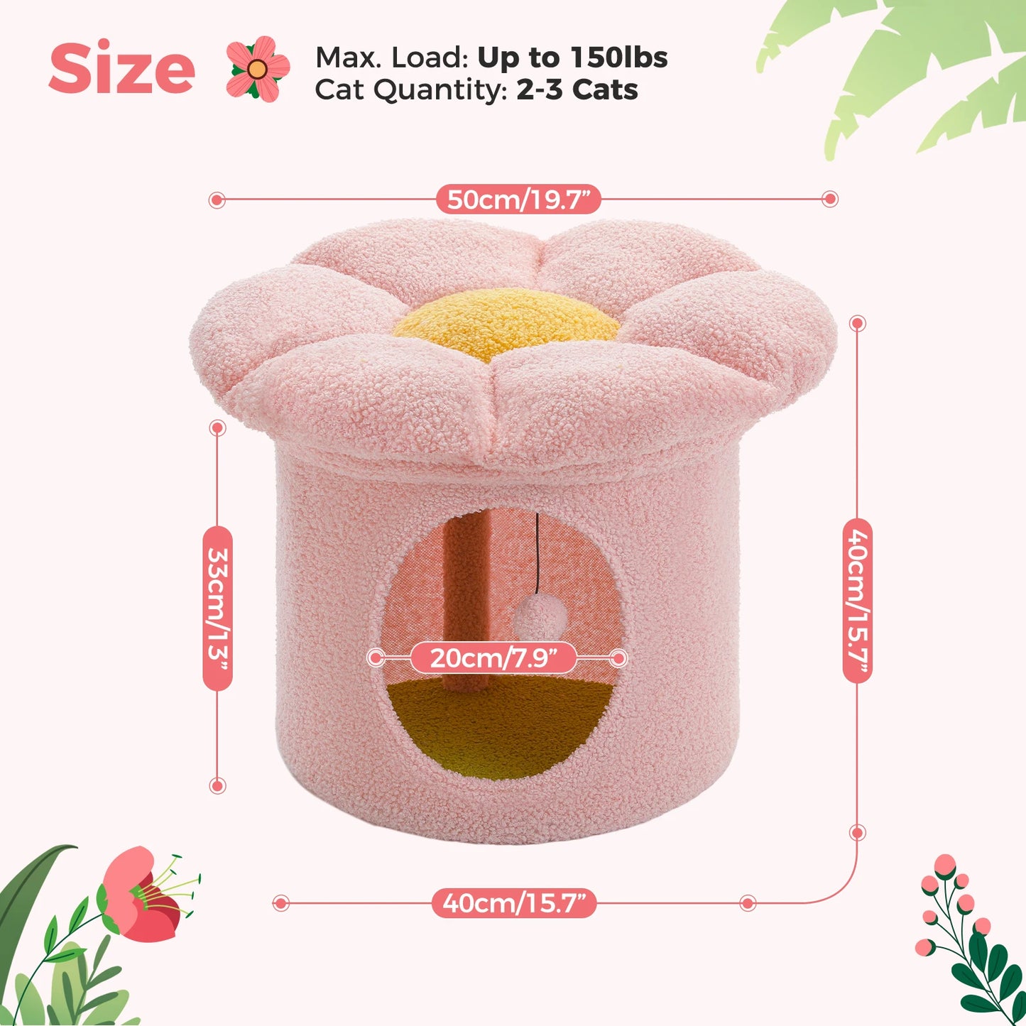 Cat Bed , up to Large Cat ,Removable Flower ,Cave Cat Hideaway, Indoor Cat House Condo