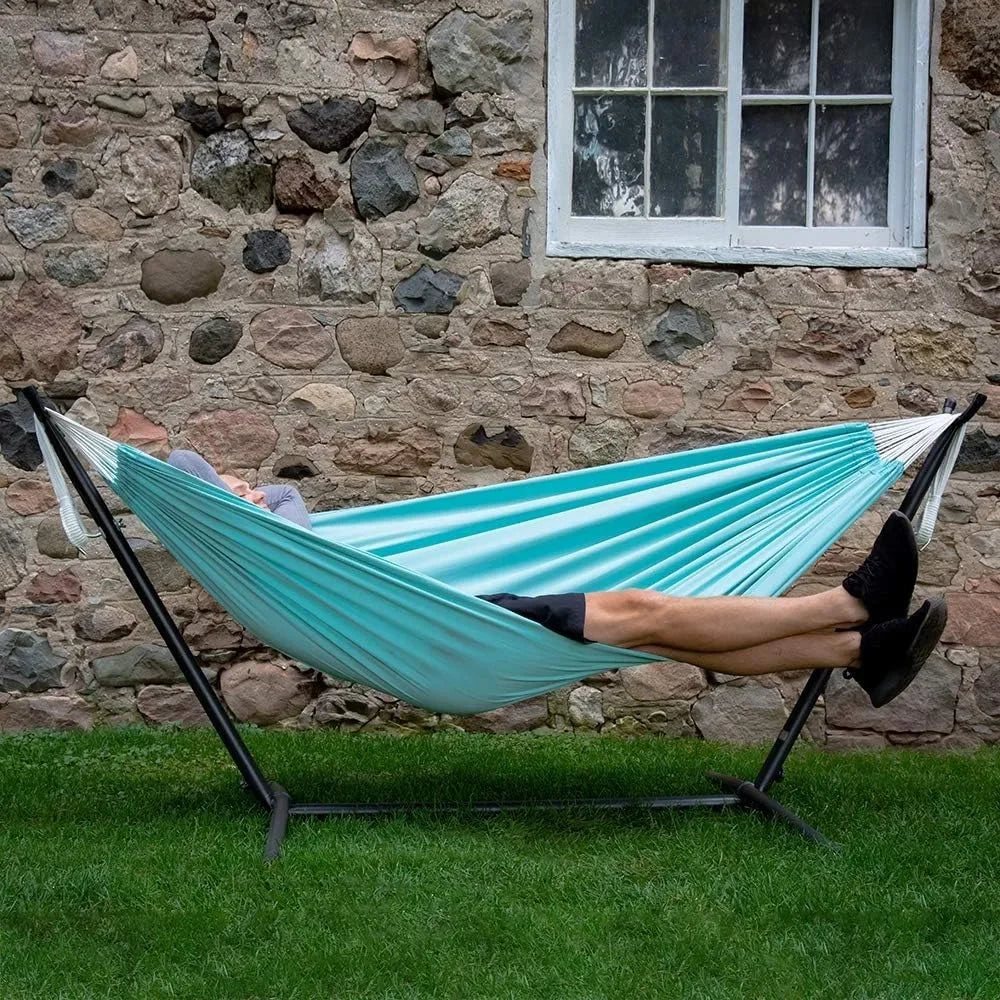 Double Polyester Hammock with Space Saving Steel Stand and Premium Carry Bag - 450 lb Capacity