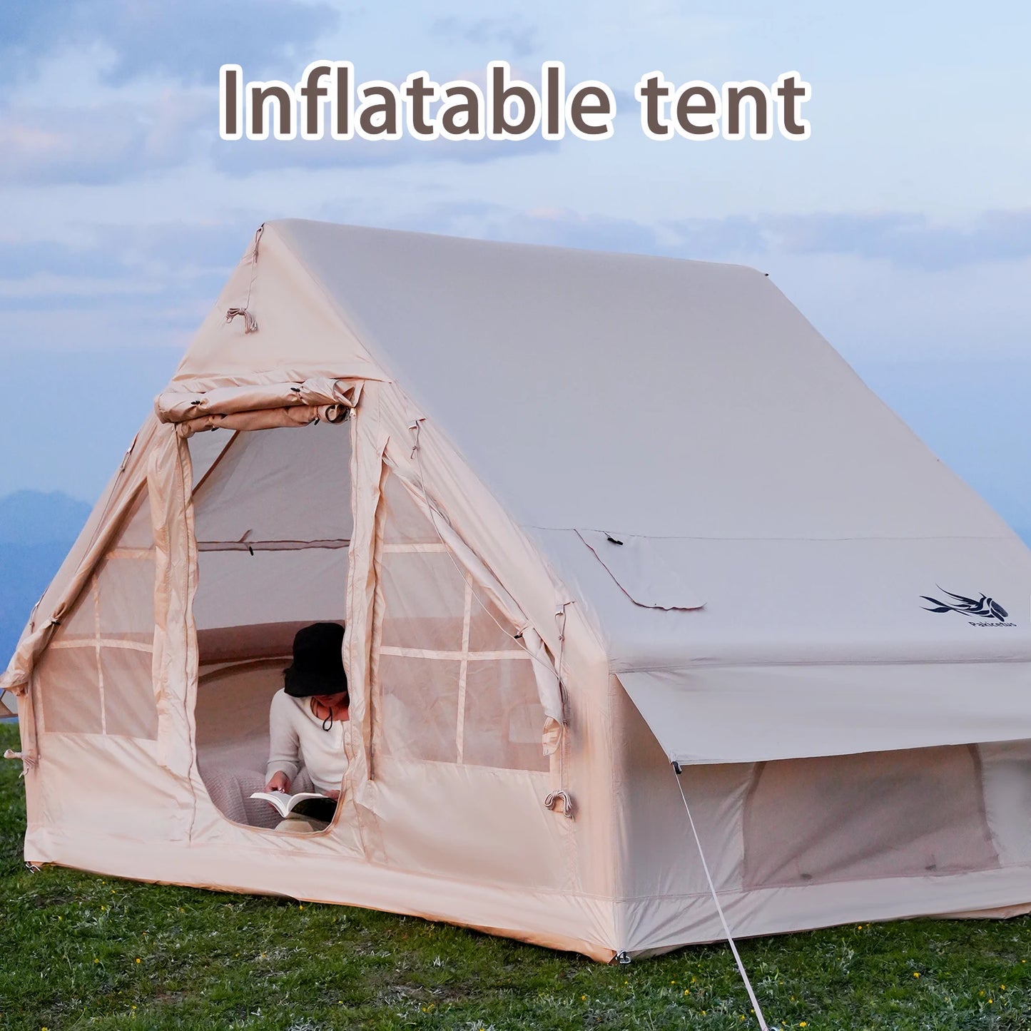 4-8 Person Inflatable Camping Tent - Quick-Setup Air Frame, 4-Season Waterproof Shelter, Stove Jack