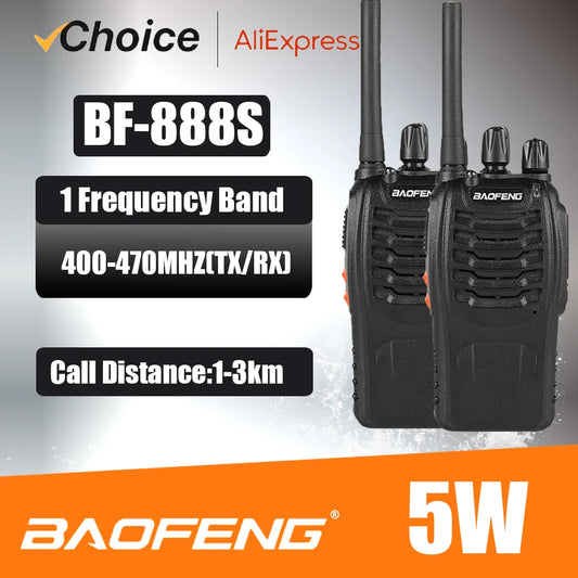 2Pcs BF 888S Walkie Talkie UHF 400 470MHz Long Range Two Way Ham Radios Transceiver, Hunting, travel
