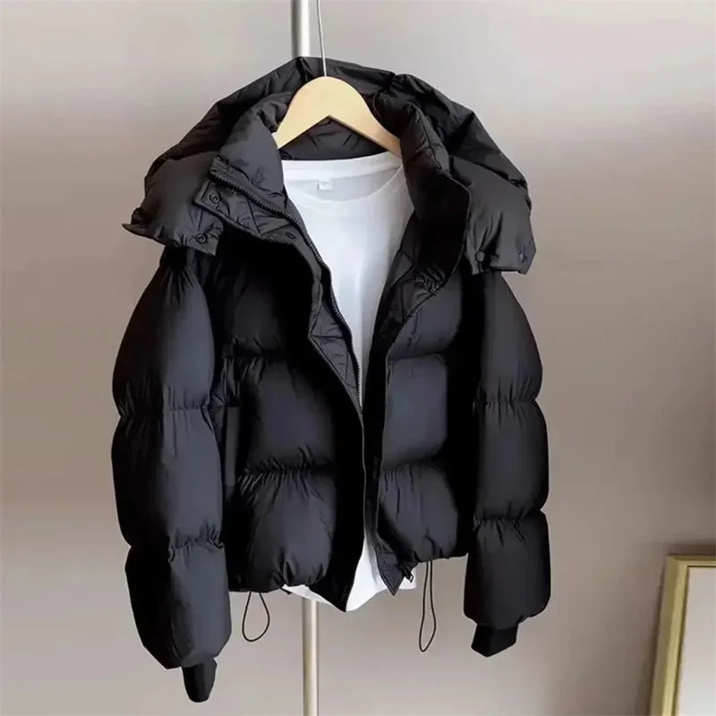 Ladies Short Down Cotton Jacket  Warm Down Cotton Parkas New Fashion Hooded Loose Lady Bread Coats