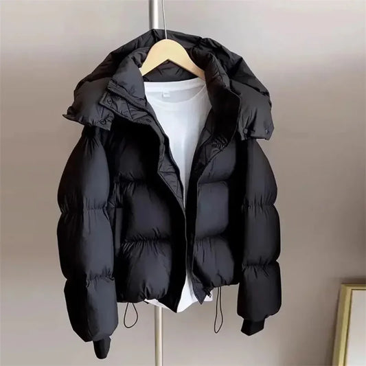 Ladies Short Down Cotton Jacket  Warm Down Cotton Parkas New Fashion Hooded Loose Lady Bread Coats