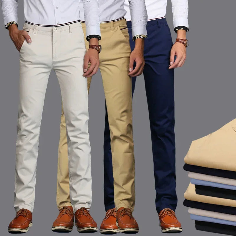 Classic Style Men Thin Casual Pants Fashion Business Cotton Solid Color Office Trousers High Quality