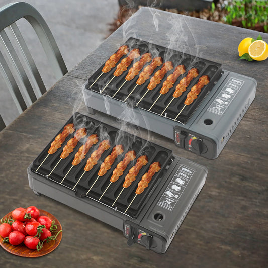Gas Grill Stove,Sausage Grill Plate,Plastic Box Portable Camping Butane Stove Adjustable Flame