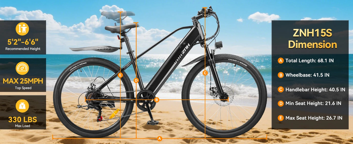 E-Bicycle, Adults,1000W Peak Motor,48V Removable Battery,20MPH,26" Tire E-Bike, 7-Speed,50 Miles
